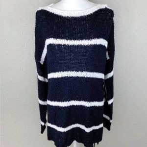K By Kersh L Pullover Sweater Top Stripe Blue Knit